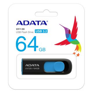 ADATA 64GB UV128 BLACK/BLUE FLASH DRIVE USB3.1 - AUV128-64G-RBE