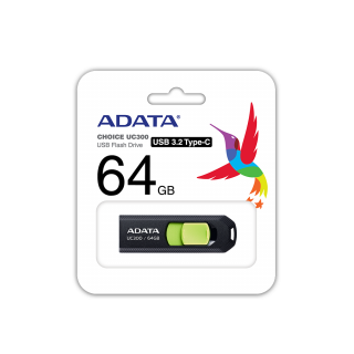 ADATA 64GB UC300 BLK FLASH DRIVE USB TYPE-C 3.2 - ACHO-UC300-64G-RBK/GN
